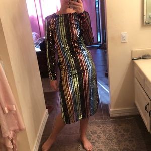 Semi sheer sequin NastyGal LS midi dress. …